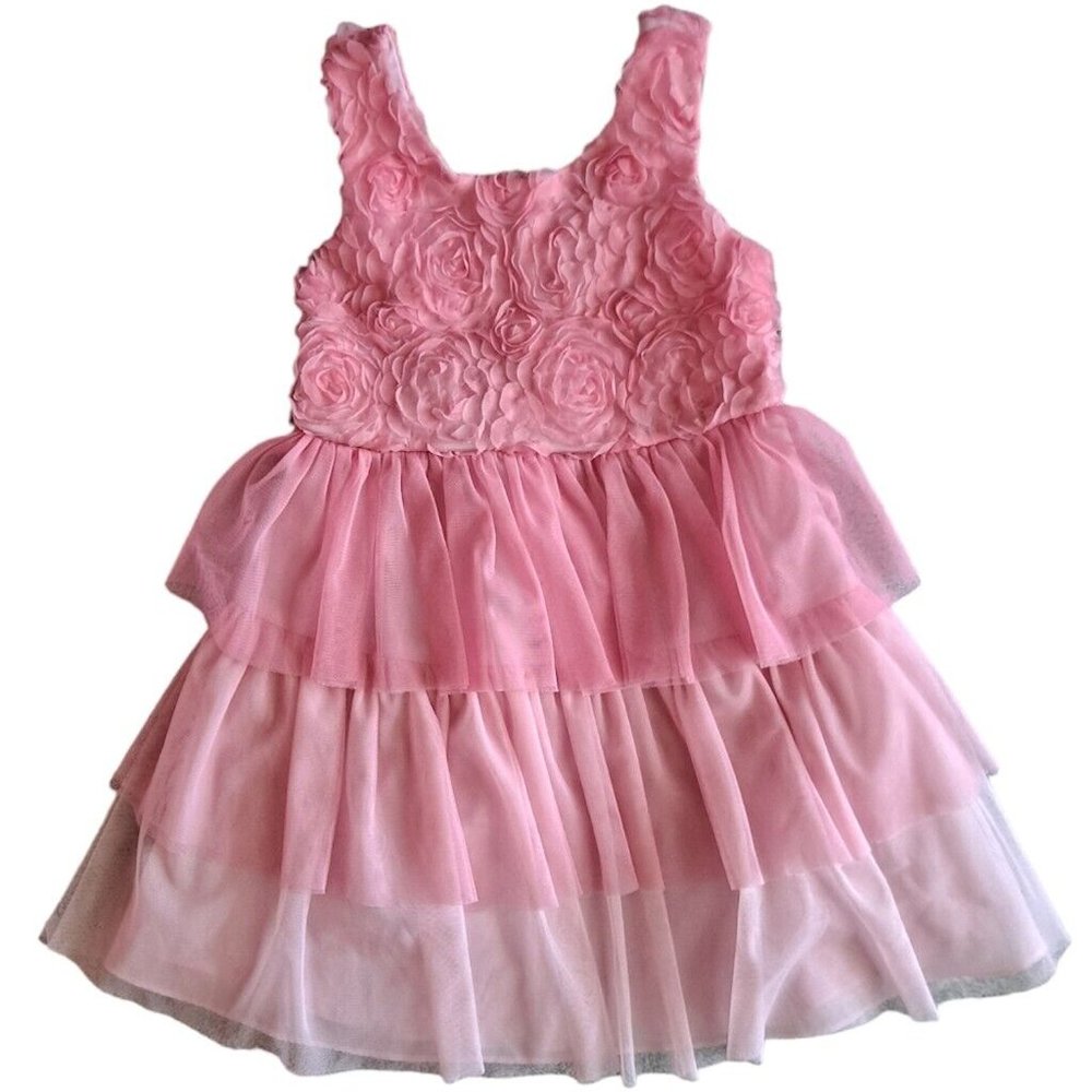 Bonnie Jean Exclusive Ombre Tiered Pink Dress With Rosette Detailing